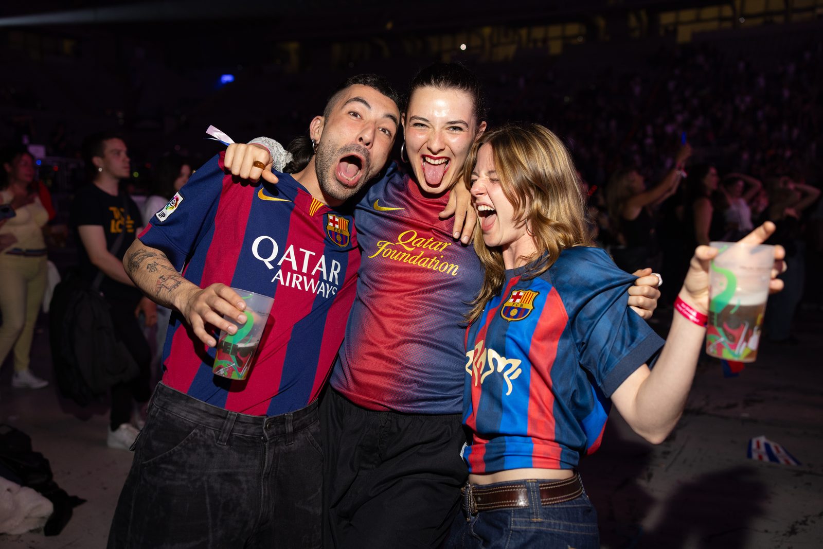 Fans in FC Barcelona kits at the arena